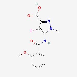 molecular formula C13H12FN3O4 B1447989 4-Fluoro-5-(2-methoxybenzamido)-1-methyl-1H-pyrazole-3-carboxylic acid CAS No. 1707392-95-7