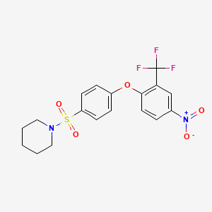 molecular formula C18H17F3N2O5S B1447994 1-({4-[4-Nitro-2-(trifluoromethyl)phenoxy]-phenyl}sulfonyl)piperidine CAS No. 1858240-22-8