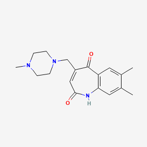 molecular formula C18H23N3O2 B14479986 1H-1-Benzazepine, 2,5-dihydro-7,8-dimethyl-2,5-dioxo-4-(4-methyl-1-piperazinomethyl)- CAS No. 72004-13-8