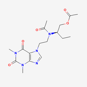 molecular formula C17H25N5O5 B14480037 Acetamide, N-(1-((acetyloxy)methyl)propyl)-N-(2-(1,2,3,6-tetrahydro-1,3-dimethyl-2,6-dioxo-7H-purin-7-yl)ethyl)-, (R)-(-)- CAS No. 69463-38-3