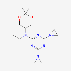 molecular formula C15H24N6O2 B14480233 m-Dioxane, 5-equatorial-((4,6-bis(1-aziridinyl)-s-triazin-2-yl)amino)-2,2-dimethyl-5-ethyl- CAS No. 67026-15-7