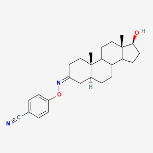 molecular formula C26H34N2O2 B14481130 p-(((17-beta-Hydroxy-5-alpha-androstan-3-ylidene)amino)oxy)benzonitrile CAS No. 64584-57-2