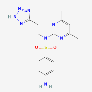 molecular formula C15H18N8O2S B14481251 Benzenesulfonamide, 4-amino-N-(4,6-dimethyl-2-pyrimidinyl)-N-(2-(1H-tetrazol-5-yl)ethyl)- CAS No. 69518-44-1