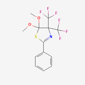 molecular formula C13H11F6NO2S B14481275 Thiazole, 4,5-dihydro-5,5-dimethoxy-2-phenyl-4,4-bis(trifluoromethyl)- CAS No. 65093-93-8