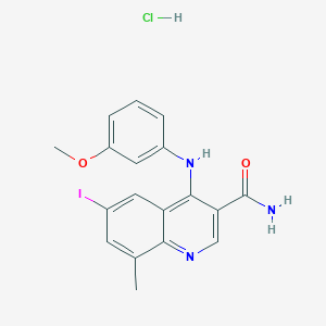 6-Iodo-4-((3-methoxyphenyl)amino)-8-methylquinoline-3-carboxamide hydrochloride