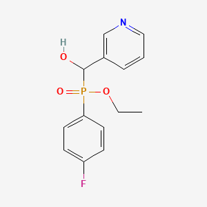 molecular formula C14H15FNO3P B14481534 Phosphinic acid, (4-fluorophenyl)(hydroxy-3-pyridinylmethyl)-, ethyl ester CAS No. 69112-28-3