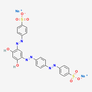 molecular formula C24H16N6Na2O8S2 B14482073 Disodium 4-((2,4-dihydroxy-5-((4-((4-sulphonatophenyl)azo)phenyl)azo)phenyl)azo)benzenesulphonate CAS No. 70210-07-0