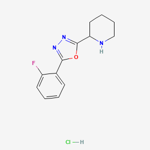 molecular formula C13H15ClFN3O B1448215 2-[5-(2-Fluorophenyl)-1,3,4-oxadiazol-2-yl]piperidine hydrochloride CAS No. 1803562-01-7