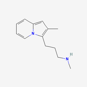 molecular formula C13H18N2 B14482413 Indolizine, 3-(3-(methylamino)propyl)-2-methyl- CAS No. 65548-65-4