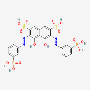 molecular formula C22H18N4O14P2S2 B14482503 4,5-Dioxo-3,6-bis[2-(3-phosphonophenyl)hydrazinylidene]-3,4,5,6-tetrahydronaphthalene-2,7-disulfonic acid CAS No. 64371-34-2