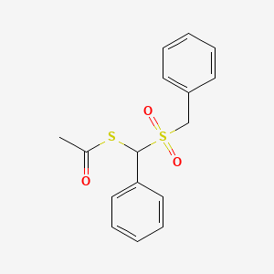 molecular formula C16H16O3S2 B14483068 S-[Phenyl(phenylmethanesulfonyl)methyl] ethanethioate CAS No. 64648-12-0