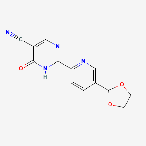 molecular formula C13H10N4O3 B1448324 2-(5-[1,3]Dioxolan-2-yl-pyridin-2-yl)-6-oxo-1,6-dihydro-pyrimidine-5-carbonitrile CAS No. 1227270-62-3