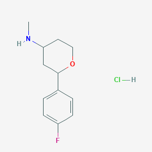 molecular formula C12H17ClFNO B1448385 2-(4-fluorophenyl)-N-methyloxan-4-amine hydrochloride CAS No. 1461714-03-3