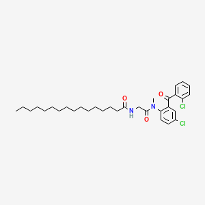 molecular formula C32H44Cl2N2O3 B14484007 Hexadecanamide, N-(2-((4-chloro-2-(2-chlorobenzoyl)phenyl)methylamino)-2-oxoethyl)- CAS No. 65808-72-2