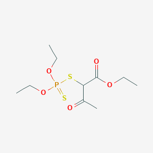 molecular formula C10H19O5PS2 B14484603 Butanoic acid, 2-[(diethoxyphosphinothioyl)thio]-3-oxo-, ethyl ester CAS No. 64066-27-9