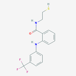 molecular formula C16H15F3N2OS B14485510 N-(2-Sulfanylethyl)-2-[3-(trifluoromethyl)anilino]benzamide CAS No. 66121-49-1