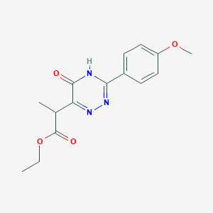 molecular formula C15H17N3O4 B14486042 ethyl 2-[3-(4-methoxyphenyl)-5-oxo-4H-1,2,4-triazin-6-yl]propanoate CAS No. 64241-43-6