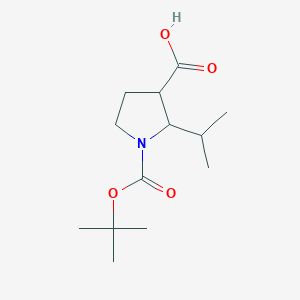 molecular formula C13H23NO4 B1448714 1-[(Tert-butoxy)carbonyl]-2-(propan-2-yl)pyrrolidine-3-carboxylic acid CAS No. 1803611-15-5