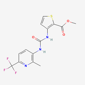 molecular formula C14H12F3N3O3S B1448770 Methyl 3-[({[2-methyl-6-(trifluoromethyl)pyridin-3-yl]amino}carbonyl)amino]thiophene-2-carboxylate CAS No. 2108833-69-6