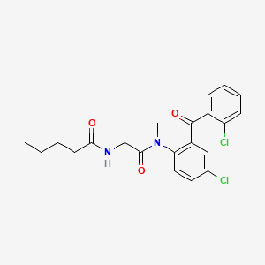 molecular formula C21H22Cl2N2O3 B14488136 Pentanamide, N-(2-((4-chloro-2-(2-chlorobenzoyl)phenyl)methylamino)-2-oxoethyl)- CAS No. 65808-69-7