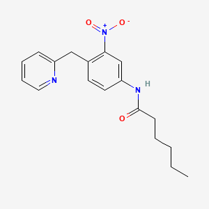 molecular formula C18H21N3O3 B14488943 Hexanamide, N-(3-nitro-4-(2-pyridinylmethyl)phenyl)- CAS No. 63233-53-4