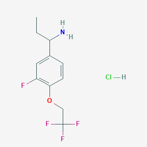 molecular formula C11H14ClF4NO B1448942 1-[3-Fluoro-4-(2,2,2-trifluoroethoxy)phenyl]propylamine hydrochloride CAS No. 2205415-14-9