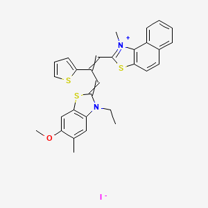 molecular formula C30H27IN2OS3 B14490413 Naphtho(1,2-d)thiazolium, 2-(3-(3-ethyl-6-methoxy-5-methyl-2(3H)-benzothiazolylidene)-2-(2-thienyl)-1-propenyl)-1-methyl-, iodide CAS No. 63815-83-8