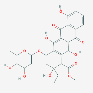 molecular formula C28H30O12 B14490478 methyl 4-(4,5-dihydroxy-6-methyloxan-2-yl)oxy-2-ethyl-2,5,7,12-tetrahydroxy-6,11-dioxo-3,4-dihydro-1H-tetracene-1-carboxylate CAS No. 63252-09-5