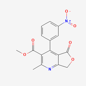 molecular formula C16H12N2O6 B14490716 Furo(3,4-b)pyridine-3-carboxylic acid, 5,7-dihydro-2-methyl-4-(3-nitrophenyl)-5-oxo-, methyl ester CAS No. 64603-74-3