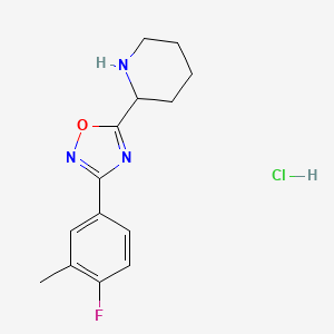 molecular formula C14H17ClFN3O B1449110 2-[3-(4-Fluoro-3-methylphenyl)-1,2,4-oxadiazol-5-yl]piperidine hydrochloride CAS No. 1803593-21-6