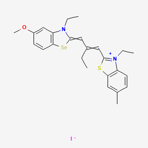 molecular formula C25H29IN2OSSe B14491179 Benzothiazolium, 3-ethyl-2-[2-[(3-ethyl-5-methoxy-2(3H)-benzoselenazolylidene)methyl]-1-butenyl]-6-methyl-, iodide CAS No. 63816-16-0