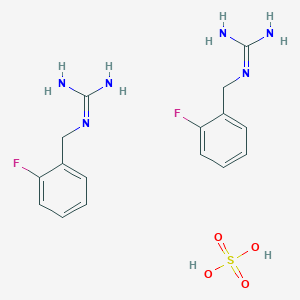 molecular formula C16H22F2N6O4S B1449362 Bis(1-[(2-fluorophenyl)methyl]-guanidine) sulfuric acid CAS No. 16125-82-9