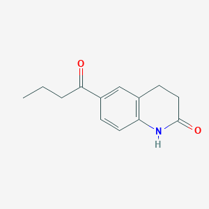 molecular formula C13H15NO2 B14493719 6-Butanoyl-3,4-dihydroquinolin-2(1H)-one CAS No. 64483-60-9
