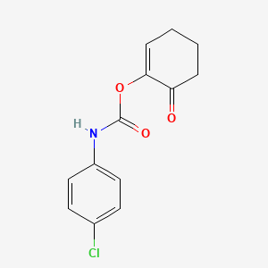 molecular formula C13H12ClNO3 B14493748 Carbamic acid, (4-chlorophenyl)-, 6-oxo-1-cyclohexen-1-yl ester CAS No. 64688-88-6