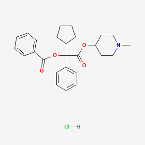 molecular formula C26H32ClNO4 B14494015 N-Methyl-4-piperidinyl alpha-benzoyloxy-alpha-cyclopentylphenylacetate hydrochloride CAS No. 63490-88-0