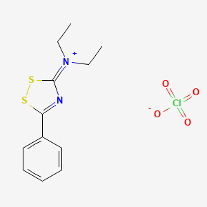 molecular formula C12H15ClN2O4S2 B14495733 N,N-Diethyl-5-phenyl-3H-1,2,4-dithiazol-3-iminium perchlorate CAS No. 65407-92-3