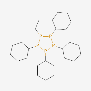 molecular formula C26H49P5 B14495988 Tetracyclohexyl(ethyl)pentaphospholane CAS No. 63830-63-7