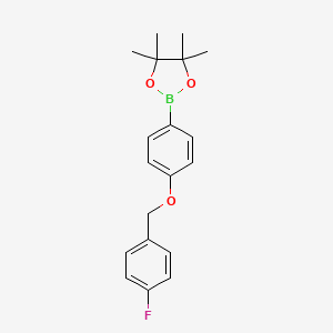 molecular formula C19H22BFO3 B1449608 1,3,2-Dioxaborolane, 2-[4-[(4-fluorophenyl)methoxy]phenyl]-4,4,5,5-tetramethyl- CAS No. 2097168-79-9