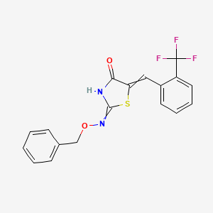 molecular formula C18H13F3N2O2S B1449619 2-[(benzyloxy)amino]-5-{(Z)-[2-(trifluoromethyl)phenyl]methylidene}-1,3-thiazol-4-one CAS No. 866050-88-6