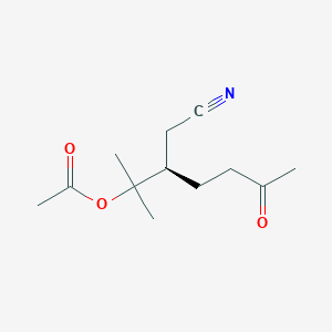 molecular formula C12H19NO3 B144965 DL-3-(1-ACETOXY-1-METHYLETHYL)-6-OXOHEPTANENITRILE CAS No. 131447-89-7