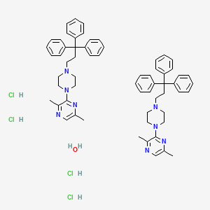 molecular formula C62H74Cl4N8O B14496690 Piperazine, 1-(3,6-dimethyl-2-pyrazinyl)-4-(3,3,3-triphenylpropyl)-, dihydrochloride, hemihydrate CAS No. 63978-42-7