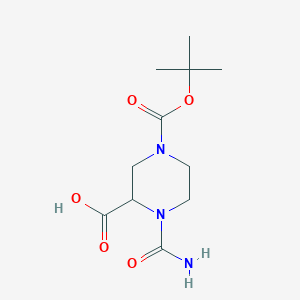 molecular formula C11H19N3O5 B1449749 4-[(叔丁氧羰基)]-1-氨基甲酰基哌嗪-2-羧酸 CAS No. 1375471-35-4