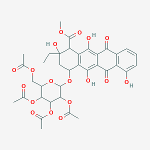 molecular formula C36H38O18 B14497789 methyl 2-ethyl-2,5,7,12-tetrahydroxy-6,11-dioxo-4-[3,4,5-triacetyloxy-6-(acetyloxymethyl)oxan-2-yl]oxy-3,4-dihydro-1H-tetracene-1-carboxylate CAS No. 63252-08-4