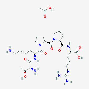 molecular formula C28H51N9O9 B1449999 acetic acid;(2S)-2-[[(2S)-1-[(2S)-1-[(2S)-6-amino-2-[[(2S,3R)-2-amino-3-hydroxybutanoyl]amino]hexanoyl]pyrrolidine-2-carbonyl]pyrrolidine-2-carbonyl]amino]-5-(diaminomethylideneamino)pentanoic acid CAS No. 41961-58-4