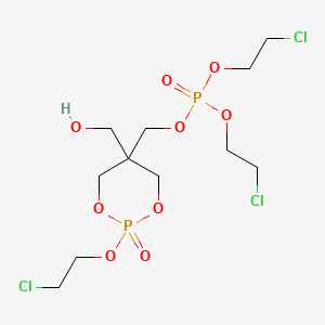 molecular formula C11H21Cl3O9P2 B14501920 Phosphoric acid, [2-(2-chloroethoxy)-5-(hydroxymethyl)-2-oxido-1,3,2-dioxaphosphorinan-5-yl]methyl bis(2-chloroethyl) ester CAS No. 63451-48-9