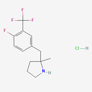 molecular formula C13H16ClF4N B1450221 2-{[4-Fluoro-3-(trifluoromethyl)phenyl]methyl}-2-methylpyrrolidine hydrochloride CAS No. 2060008-14-0