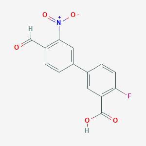 molecular formula C14H8FNO5 B1450256 2-Fluoro-5-(4-formyl-3-nitrophenyl)benzoic acid CAS No. 1403483-64-6