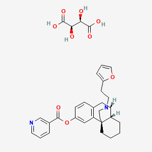molecular formula C32H36N2O9 B14502726 Morphinan-3-ol, 17-(2-(2-furyl)ethyl)-, pyridine-3-carboxylate, tartrate, (-)- CAS No. 63732-83-2