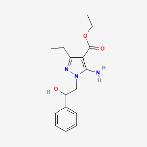 molecular formula C16H21N3O3 B1450330 ethyl 5-amino-3-ethyl-1-(2-hydroxy-2-phenylethyl)-1H-pyrazole-4-carboxylate CAS No. 1638612-77-7