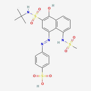 molecular formula C21H24N4O8S3 B14504604 Benzenesulfonic acid, 4-((3-(((1,1-dimethylethyl)amino)sulfonyl)-4-hydroxy-8-((methylsulfonyl)amino)-1-naphthalenyl)azo)- CAS No. 63148-77-6